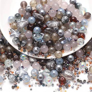 Silver Mixed Shapes Glass Beads