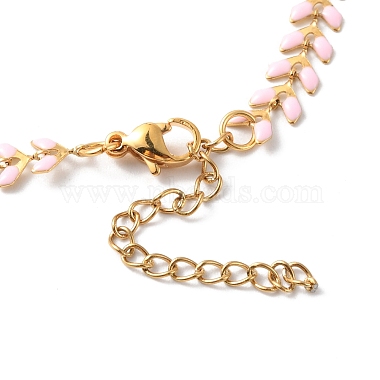 Enamel Ear of Wheat Link Chain Necklace(NJEW-P220-02G-03)-4
