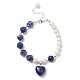 Pulsera con dije de corazón de lapislázuli natural con cadenas de perlas naturales para mujer(BJEW-TA00255-01)-1