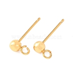 Round Brass Stud Earring Findings, Rack Plating, Long-Lasting Plated, Cadmium Free & Lead Free, with Loop, Real 24K Gold Plated, 7x4mm, Hole: 1.8mm, Pin: 0.8mm(KK-C157-23G)