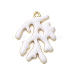 Alloy Enamel Pendants, Coral, Golden, White, 27x20x2.5mm, Hole: 1.8mm(FIND-H055-05G-01)