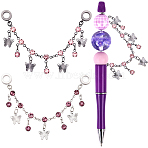 2Pcs 2 Colors Brass Burgundy Rhinestone European Safety Chains with Charms, Butterfly, Mixed Color, 101mm, Hole: 5mm, 1pc/color(KK-BM0001-03)