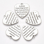 Tibetan Style Alloy Quote Pendants, Heart with Word, Antique Silver, 25x24x1.5mm, Hole: 1.8mm(PALLOY-S177-20)