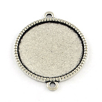 Tibetan Style Alloy Flat Round Cabochon Connector Settings, Cadmium Free & Lead Free, Antique Silver, Tray: 16mm, 25x18.5x2mm, Hole: 2mm, about 600pcs/1000g(TIBE-Q038-001D-AS-RS)