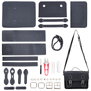 DIY Backpack Making Set, Including PU Leather Bag Materials, Iron & Alloy Findings, Screwdriver, Scissors and Wax Cord, Black, 19x26cm(DIY-WH0273-56)