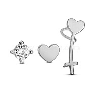 SHEGRACE Trendy Rhodium Plated 925 Sterling Silver Hearts Stud Earrings, Asymmetrical Earrings, with 5A Cubic Zirconia, Platinum, 3mm~20mm(JE264A)