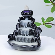 Ceramics Ornaments Reverse Flow Incense Burner Lotus Leaf Style Incense Holders Decoration Gift, Black, 85x65.5x85mm, Hole: 6mm(JX849A)