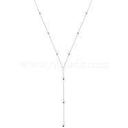 Rhodium Plated 925 Sterling Silver Y Chain Necklace for Women 18K Gold Plated Round Beads Long Dainty Y-Shaped Necklace Jewelry Gift for Women, Platinum, 16-3/4 inch(42.5cm)(JN1095A)