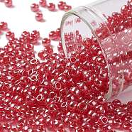 TOHO Round Seed Beads, Japanese Seed Beads, (109C) Dark Ruby Transparent Luster, 8/0, 3mm, Hole: 1mm, about 222pcs/bottle, 10g/bottle(SEED-JPTR08-0109C)