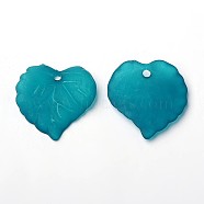Teal Transparent Acrylic Frosted Leaf Pendants, Dyed, about 16mm long, 15mm wide, 2mm thick, hole: 1.2mm(X-PL591-11)