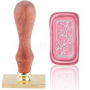 Wax Seal Stamp Set, Sealing Wax Stamp Solid Brass Head,  Wood Handle Retro Brass Stamp Kit Removable, for Envelopes Invitations, Gift Card, Rectangle, Floral Pattern, 9x4.5x2.3cm(AJEW-WH0214-103)