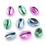 Electroplated Shell Beads, Cowrie Shell, Mixed Color, 18~20x11.5~13x6~6.5mm, Hole: 2mm(BSHE-L037-05)