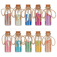 Cork Glass Wishing Bottle for Pendant Decoration, with Glass Beads and Paper Slip Rolls Inside, Alloy Charm, Mixed Color, 22x67mm(AJEW-AB00090)
