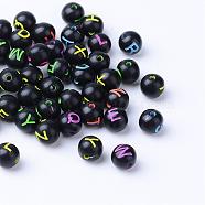 Craft Acrylic Horizontal Hole Letter Beads, Round, Mixed Color, 7~8mm, Hole: 1.5mm, about 1922pcs/500g(SACR-S201-01)