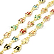 Handmade Eco-friendly Brass Butterfly Link Chain, with Glass, Long-Lasting Plated, Golden, Soldered, with Spool, Colorful, 11x7x2mm(CHC-E023-11G)