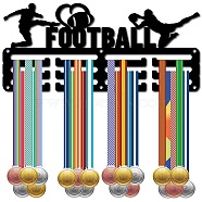Sports Theme Iron Medal Hanger Holder Display Wall Rack, 3-Line, with Screws, Football, 130x290mm, Hole: 5mm(ODIS-WH0055-064)