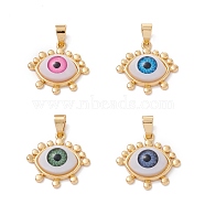 Brass Pendant, with Resin Eye Cabochons, Long-Lasting Plated, Real 18K Gold Plated, Mixed Color, 21.5x22x7mm, Hole: 6x3.5mm(KK-Z014-05G)