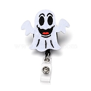 Halloween Ghost Felt & ABS Plastic Badge Reel, Retractable Badge Holder, with Iron Alligator Clip, Platinum, White, 10cm, Ghost: 62x64.5x24mm(AJEW-I053-20)