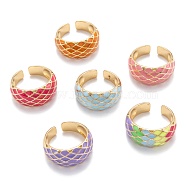 Brass Enamel Cuff Rings, Open Rings, Long-Lasting Plated, Rhombus, Golden, Mixed Color, US Size 8(18.1mm)(RJEW-I077-09G)
