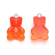 Gradient Color Opaque Resin Pendants, with Glitter Powder and Platinum Tone Iron Peg Bails, Bear, Orange Red, 23.5x15x6.5mm, Hole: 1.8mm(RESI-R433-01H)