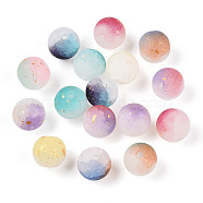 Frosted Baking Painted Crackle Glass Beads with Glitter Powder, Two Tone, Round, Mixed Color, 10x9.5mm, Hole: 1.8mm(X-DGLA-T004-01A)