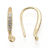 Brass Micro Pave Clear Cubic Zirconia Earring Hooks, with Horizontal Loop, Real 18K Gold Plated, 15x2mm, Hole: 1.2mm, 21 Gauge, Pin: 0.7mm(ZIRC-S068-002-NF)