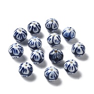 Handmade Porcelain Beads, Blue and White Porcelain, Round, Dark Blue, 10.5x9.5mm, Hole: 1.5mm(PORC-Z001-09)