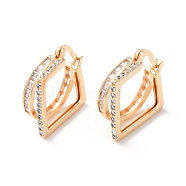 Rack Plating Square Brass Clear Cubic Zirconia Hoop Earrings, Long-Lasting Plated, Real 18K Gold Plated, 23x6mm, Pin: 0.6mm(EJEW-S241-11G)