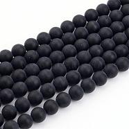 Natural Black Agate Bead Strands, Frosted, Round, 4mm, Hole: 0.8mm, about 92~95pcs/strand, 15 inch(G-H056-4mm)