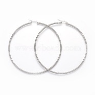 304 Stainless Steel Big Hoop Earrings, Hypoallergenic Earrings, Textured Ring Shape, Stainless Steel Color, 12 Gauge, 79x76x2mm, Pin: 1mm(EJEW-F188-24P-F)