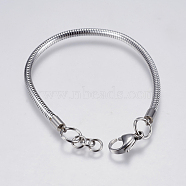 304 Stainless Steel Round Snake Chain Bracelet Making, with Lobster Claw Clasps, Stainless Steel Color, 7-3/8 inch(18.9cm), 3mm, Hole: 4mm(X-STAS-F139-056P-D)