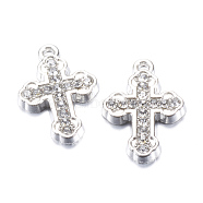 Alloy Rhinestone Pendants, Cross, Platinum, 23x16x3mm, Hole: 2mm(ALRI-S165-05P)