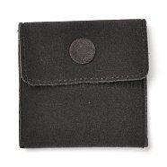 Square Velvet Jewelry Bags, with Snap Fastener, Black, 6.7~7.3x6.7~7.3x0.95cm(X1-TP-B001-01A-05)