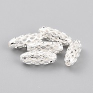 Brass Beads, Long-Lasting Plated, Hollow Out, Rice, 925 Sterling Silver Plated, 10x4mm, Hole: 1.4mm(KK-O133-201C-S)