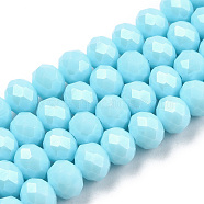 Electroplate Glass Beads Strands, Pearl Luster Plated, Faceted, Rondelle, Light Sky Blue, 8x6mm, Hole: 1~1.4mm, about 63~65pcs/strand, 39~40cm(EGLA-A034-P8mm-A25)