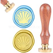 DIY Scrapbook, Brass Wax Seal Stamp and Wood Handle Sets, Shell, Golden, 8.9x2.5cm, Stamps: 25x14.5mm(AJEW-WH0100-024)