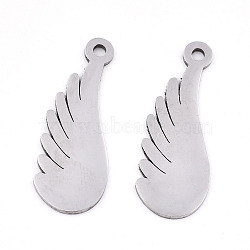 Non-Tarnish 201 Stainless Steel Pendants, Laser Cut, Wing, Stainless Steel Color, 26x9.5x0.9mm, Hole: 1.6mm(STAS-S081-043)