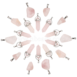 SUNNYCLUE 20Pcs 2 Style Natural Rose Quartz Pendants with Stainless Steel Color Alloy Findings, Nuggets & Bullet, 10pcs/style(G-SC0001-54)