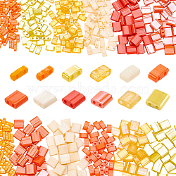 420Pcs 12 Style 2-Hole Opaque Glass Seed Beads, Rectangle, Orange, 4.5~5.5x2~5.5x1~2.5mm, Hole: 0.5~0.8mm(SEED-AR0001-37)