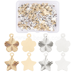 SUPERFINDINGS 80Pcs 4 Style Brass Charms, Long-Lasting Plated, Cadmium Free & Lead Free, Star, Mixed Color, 12.5x10x0.1~0.2mm, Hole: 1.2mm, 20pcs/style(KK-FH0002-96)