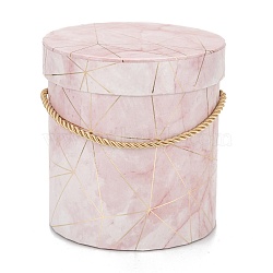 Marble Texture Pattern Paper Flower Boxes, with Rope Handles, for Gift Packaging, Column, Pink, 13.2x13.9cm(CON-C005-01A-01)