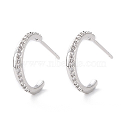 Sparkling Half Hoop Cubic Zirconia Earrings, Open Hoop Earrings, C-shape Stud Earrings for Women, Cadmium Free & Lead Free, Platinum, 14.5x2.5mm, Pin: 0.9mm(EJEW-C002-01P-RS)