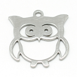 Non-Tarnish 201 Stainless Steel Pendants, Owl, Stainless Steel Color, 19x18x1mm, Hole: 2mm(STAS-T008-013-1)