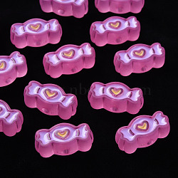 Transparent Acrylic Beads, with Enamel, Frosted, Candy, Medium Violet Red, 13.5x26.5x9.5mm, Hole: 3mm(MACR-S374-05B-02)