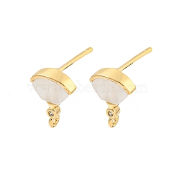 Brass Micro Pave Cubic Zirconia Stud Earrings Finding, with Acrylic Finding, Fan, Light Gold, 11x8mm, Hole: 1mm, Pin: 12x0.7mm(KK-P263-18KCG)