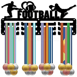 Sports Theme Iron Medal Hanger Holder Display Wall Rack, 3-Line, with Screws, Football, 130x290mm, Hole: 5mm(ODIS-WH0055-064)