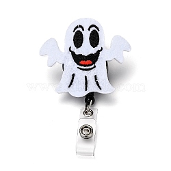 Halloween Ghost Felt & ABS Plastic Badge Reel, Retractable Badge Holder, with Iron Alligator Clip, Platinum, White, 10cm, Ghost: 62x64.5x24mm(AJEW-I053-20)