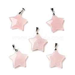 Natural Rose Quartz Pendants, with Platinum Tone Brass Findings, Star Charm, 29x30x8mm, Hole: 6x4mm(G-I319-04P-03)