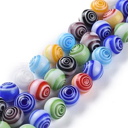 Handmade Lampwork Beads Strands, Round with Swirl, Colorful, 8mm, Hole: 1mm, about 48pcs/Strand, 14.37''(36.5cm)(LAMP-M003-10B)