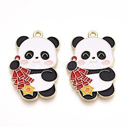 Alloy Enamel Pendants, Lead Free & Cadmium Free, Panda Shape Charms, Golden, White, 31x20x1.3mm, Hole: 1.8mm(ENAM-T022-03A)